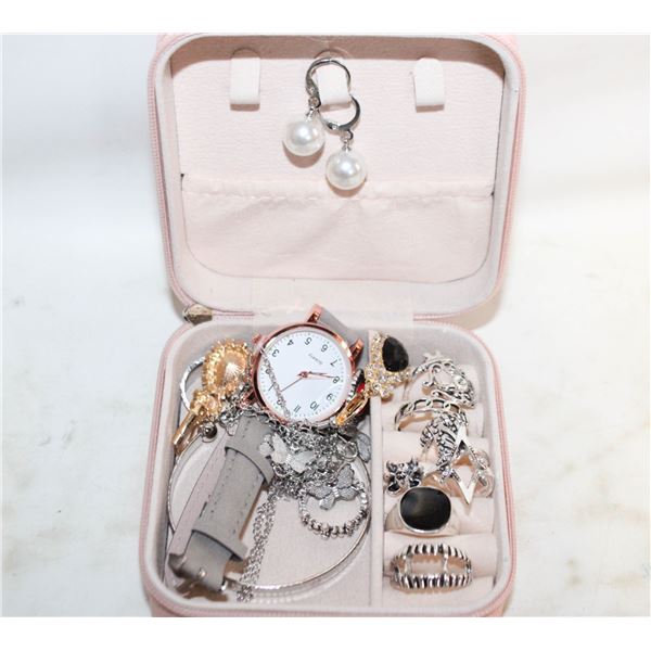 TRAVELING JEWELRY BOX FULL OF JEWELRY