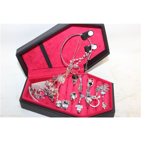 NEW VAMPIRE COFFIN JEWELRY BOX FULL OF JEWELRY