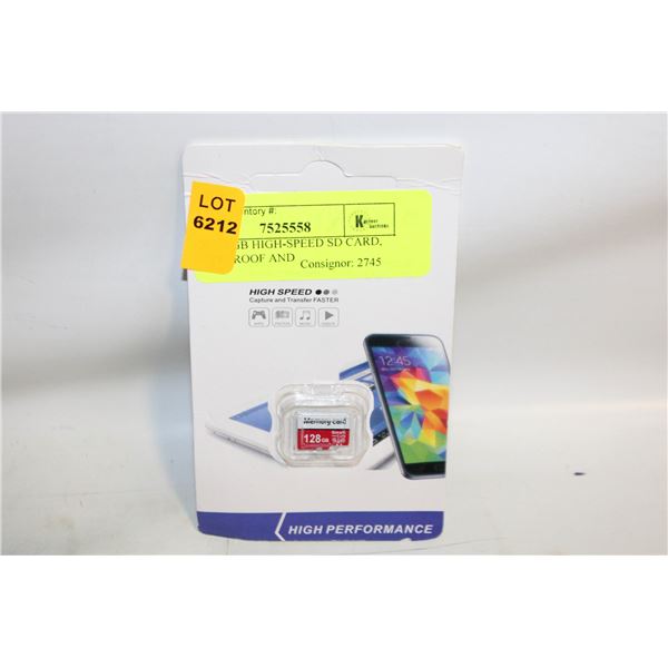 NEW 128GB HIGH-SPEED SD CARD, WATERPROOF AND