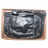 Image 1 : ROOTS BLACK LEATHER  PURSE, 16"W X 13"H, ZIPPER
