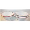 Image 1 : 3 VINTAGE LARGE ENAMEL WHITE & RED BOWLS /