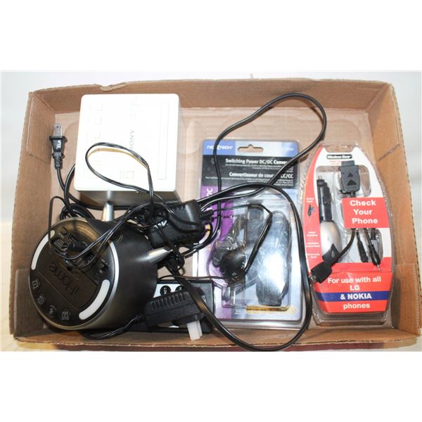 FLAT OF ELECTRONIC CORDS,POWER CONVERTERS, CLOCKS
