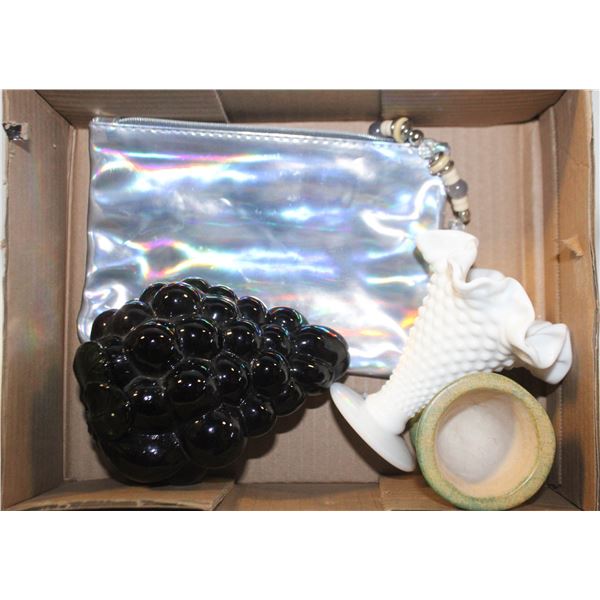 HOBNAIL MILKGLASS VASE, BLENKO GRAPE CLUSTER &