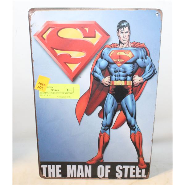 SUPERMAN TIN PLATE THE MAN OF STEEL 8" X 12"