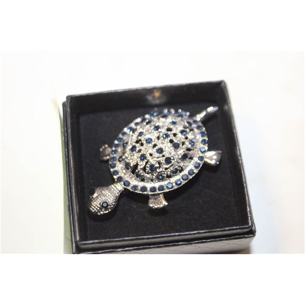 BLUE BLACK RHINESTONE LUXURY TURTLE BROOCH