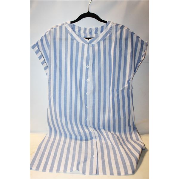 SZ. L BLUE & WHITE STRIPPED V NECK SHIRT DRESS
