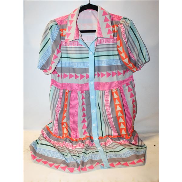 SZ. L GEOMETRIC PRINT PRINCESS SLEEVE DRESS