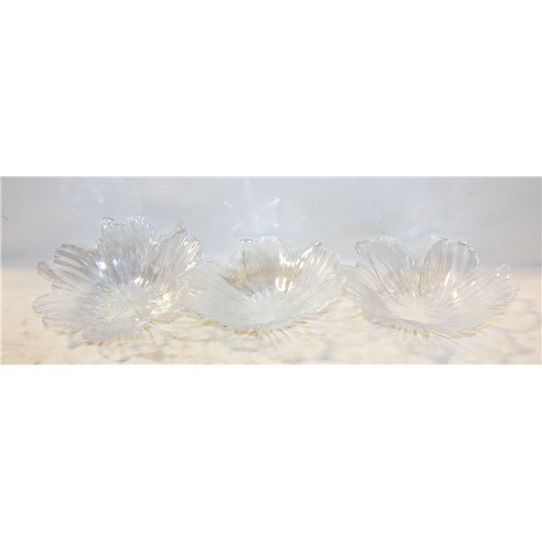 3 CRYSTAL FLOWER SHAPED BOWLS