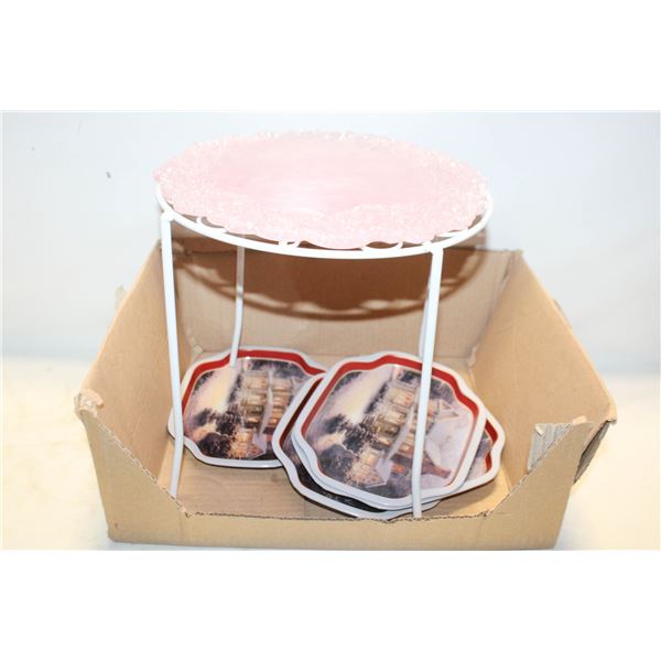 METAL & RESIN PLANT STAND, 4 THOMAS KINKADE TRAYS