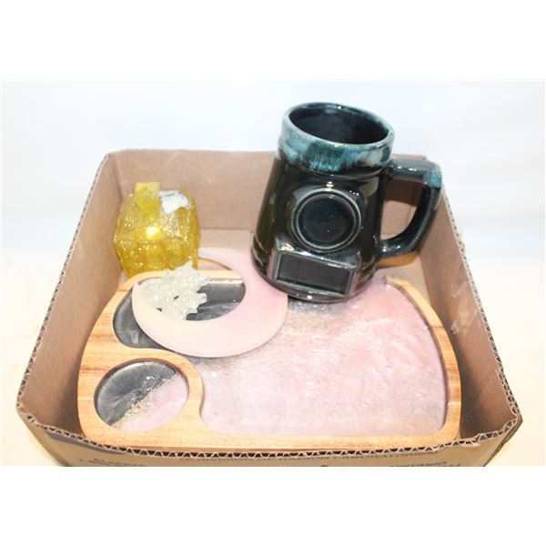WOODEN RESIN TRAY, BLUE MOUNTAIN MUG & MORE