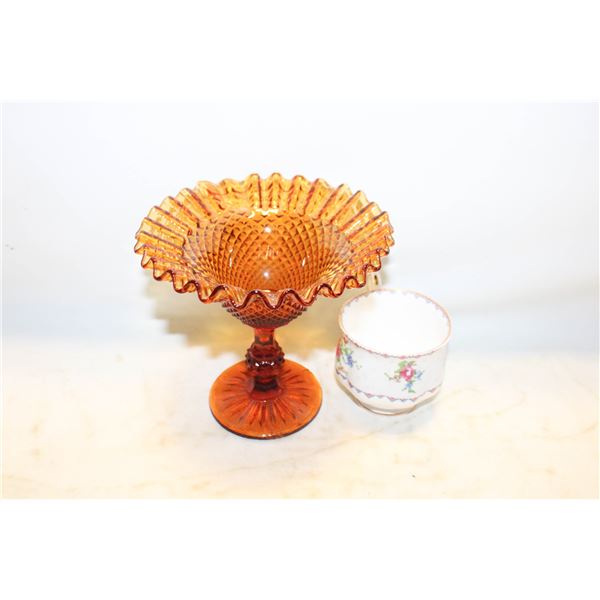 VTG. AMBER GL. INDIANA CANDY DISH, ROYAL ALBERT