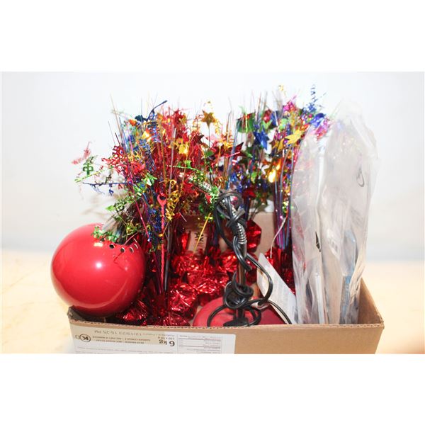 BOX OF BIRTHDAY DÉCOR, RED FLEXO LAMP