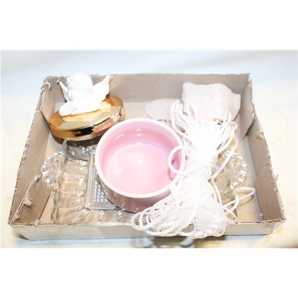 ANGEL TRINKET DISH, ROSE QUARTZ ROCK CRYSTAL &