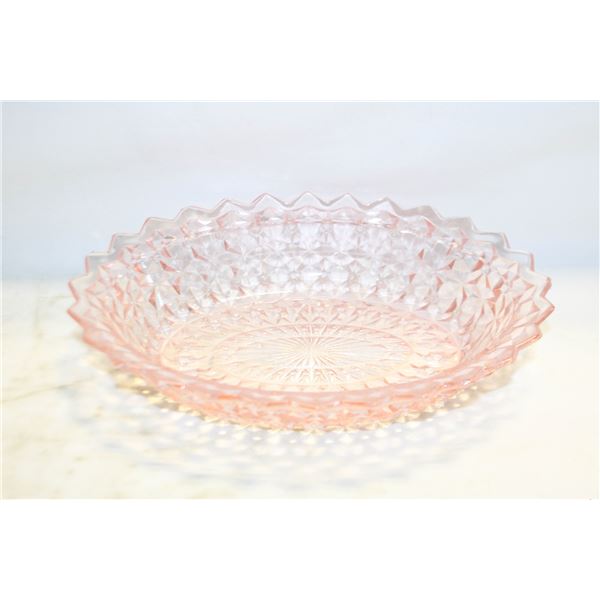 VTG. OVAL PINK BUTTONS & BOWS JEANETTE GLASS BOWL