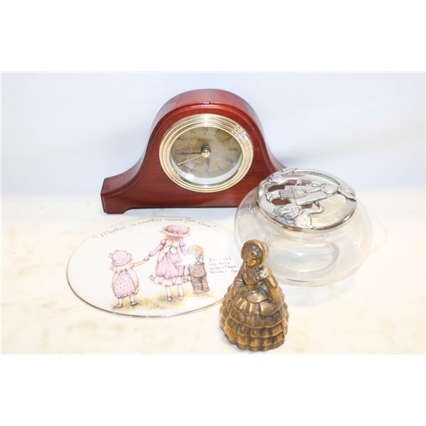 SOUTHERN BELLE BRASS HAND BELL, CLOCK PLAQUE &
