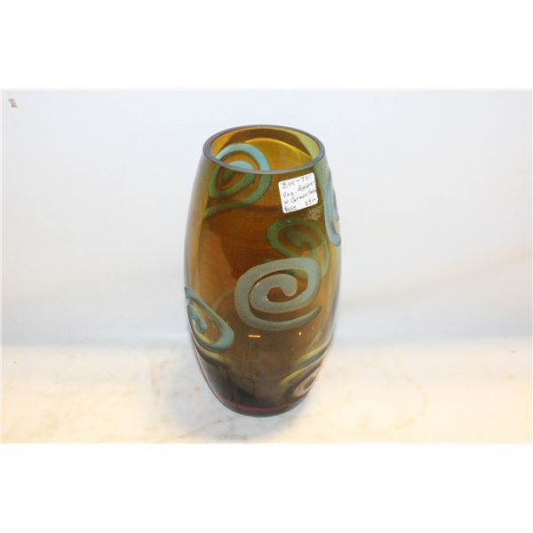 MCM AMBER & GREEN SWIRL VASE