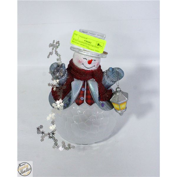 GLASS SNOWMAN DECORATION BATTERY OPERATED