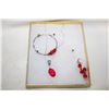 Image 2 : 6)  SET OF SLVER TONE WITH RED GLASS CRYSTAL