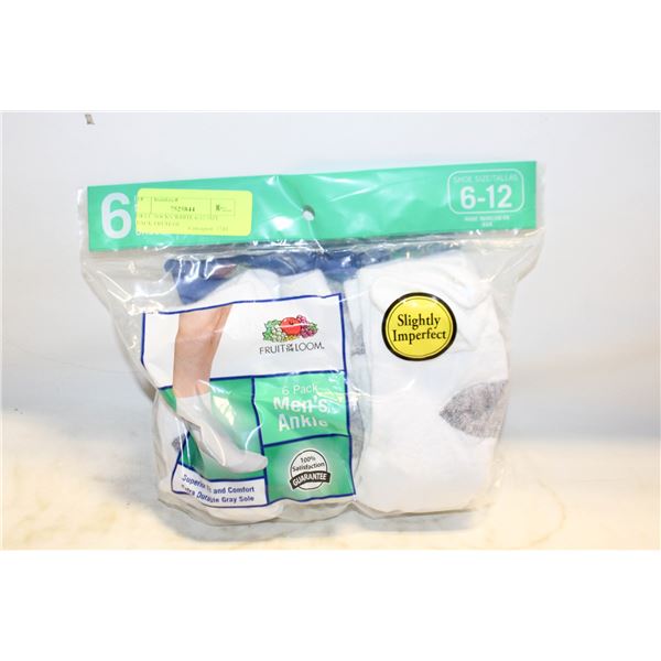 ANKLE SOCKS WHITE 6-12 SIZE 6-PACK FRUIT OF