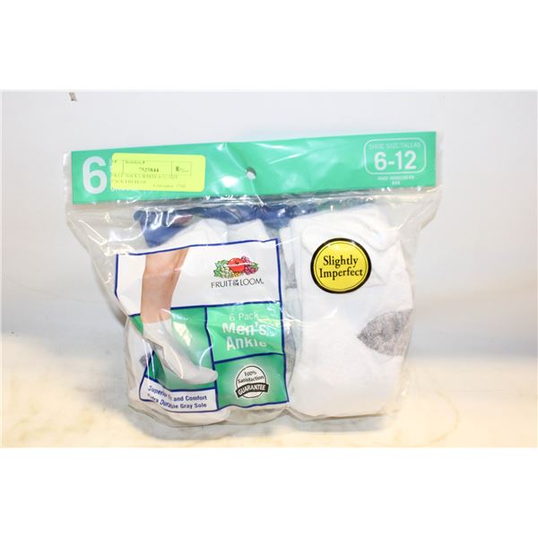 ANKLE SOCKS WHITE 6-12 SIZE 6-PACK FRUIT OF