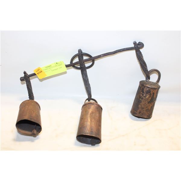 VINTAGE CAMEL BELLS LATE 1800'S 3 BRASS BELLS 11"X