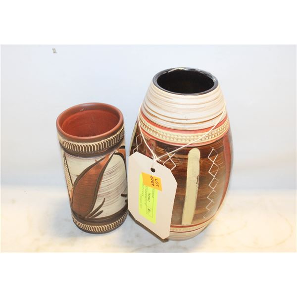 2 PCE WEST GERMANY 6"+8" HENDARBEIT VASES