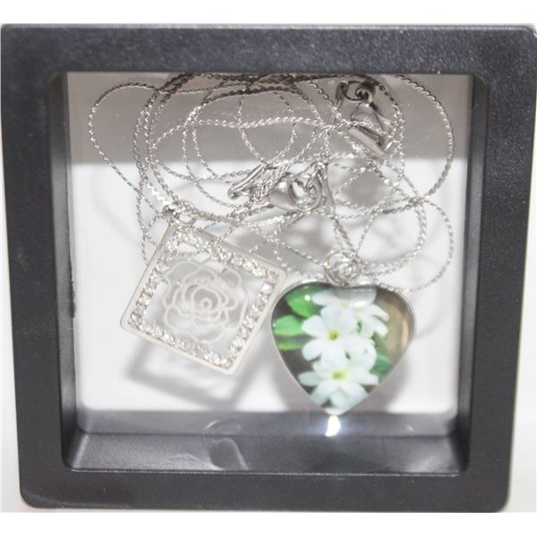 CRYSTAL ROSE NECKLACE & GARDENIA HEART NECKLACE