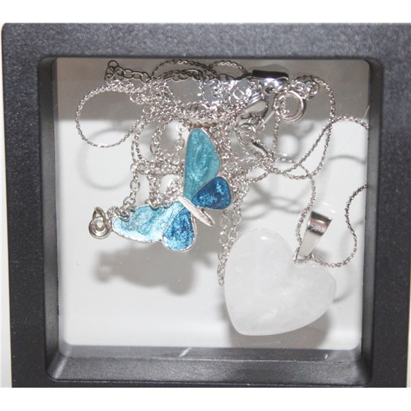 ENAMEL BUTTERFLY NECKLACE & MILKY QUARTZ NECKLACE