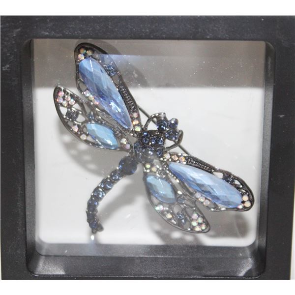 BLUE CRYSTAL RHINESTONE DRAGONFLY BROOCH