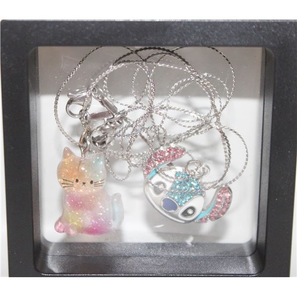 RESIN RAINBOW KITTY NECKLACE & STITCH RHINESTONE