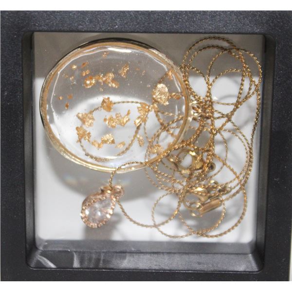 CIRCULAR GOLD FLAKE NECKLACE, CRYSTAL NECKLACE
