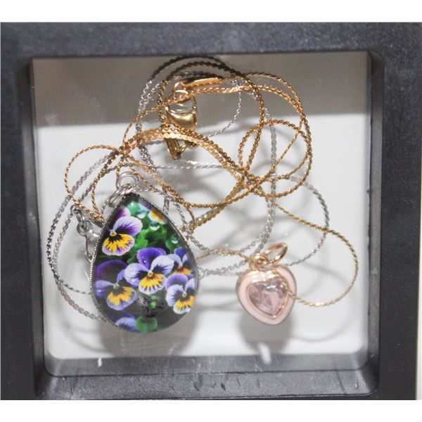 PANSY CLEARDOME NECKLACE & GOLDPLATED PINK HEART