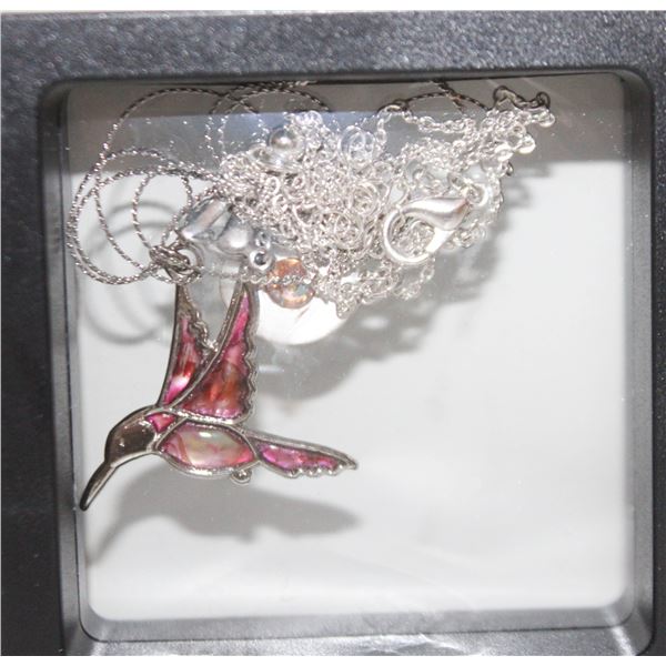 ABALONE SHELL HUMMINGBIRD NECKLACE & CRYSTAL