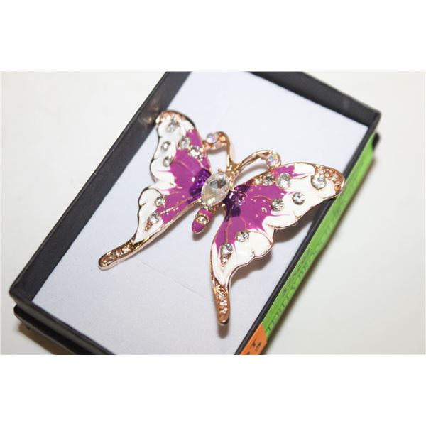 NEW BUTTERFLY BROOCH BRIGHT PURPLE, IVORY