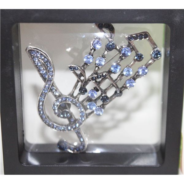 NEW MUSIC NOTE BROOCH RHINESTONE ENCRUSTED