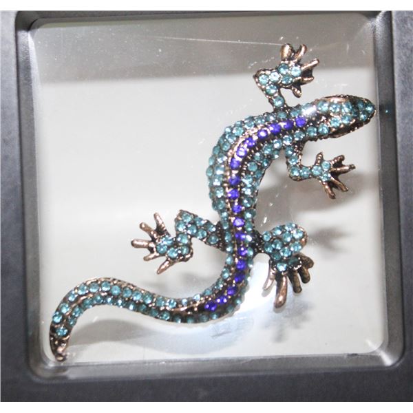 NEW LIZARD TEAL ROYAL BLUE RHINESTONES BROOCH