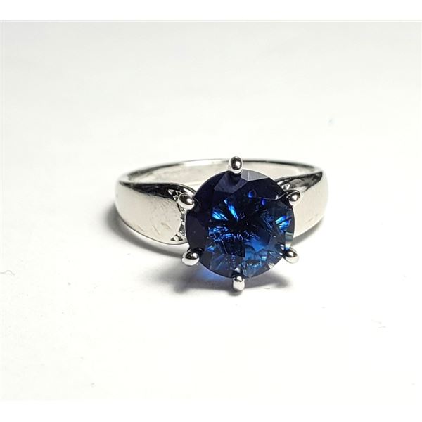 23) BLUE CZ PRINCESS CUT SOLITAIRE RING SIZE 8.5