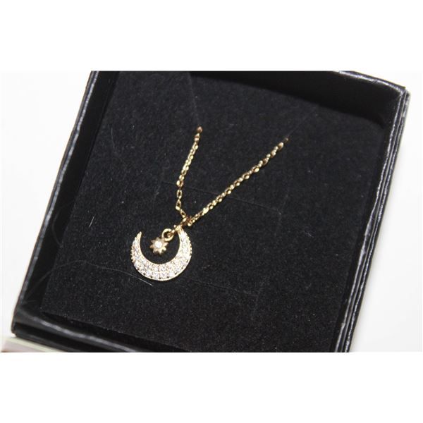 925 SILVER GOLD PLATED MOON & STAR PENDANT