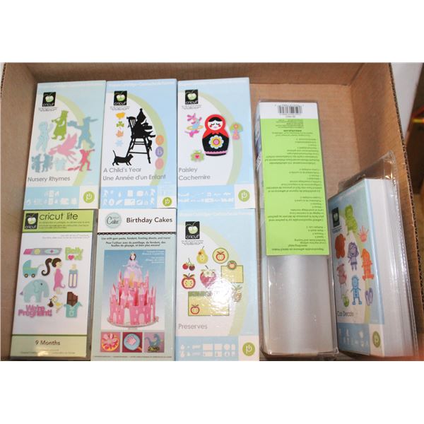 7 CRICUT CARTRIDGES W/ BOOKLETS & OVERLAYS