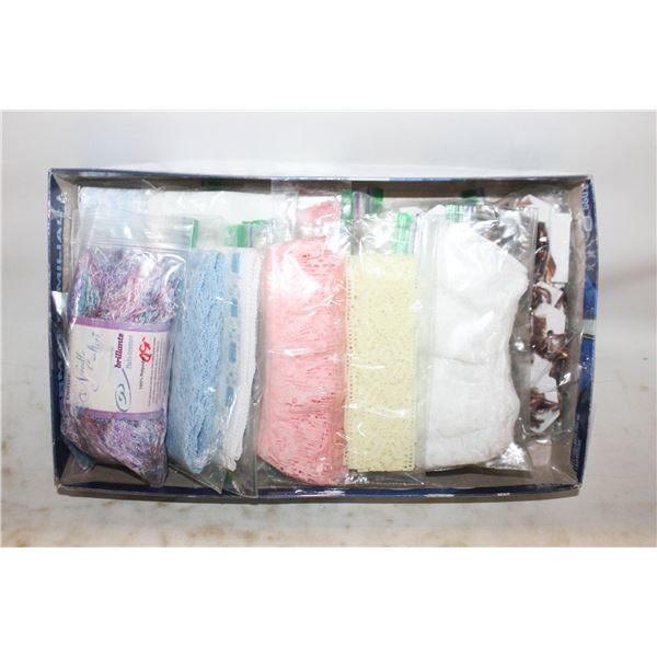 14 BAGS OF ASST 2 METRE LACE, 15 SPOOLS OF