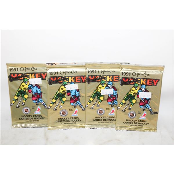 4 SEALED OPC HOCKEY 1991 7 CARDS PER PACK