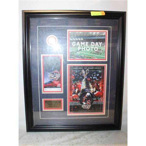 2005 GREY CUP OFFICIAL COIN,TICKET,PHOTOS FRAMED