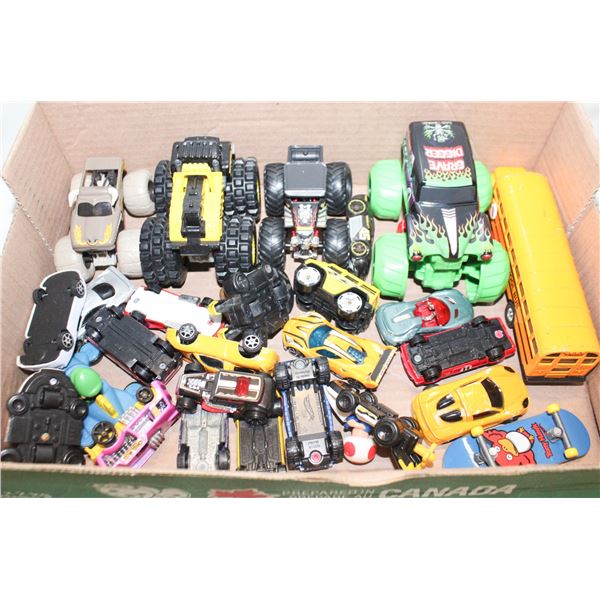 FLAT OF MONSTER TRUCKS AND HOT WHEELS ETC