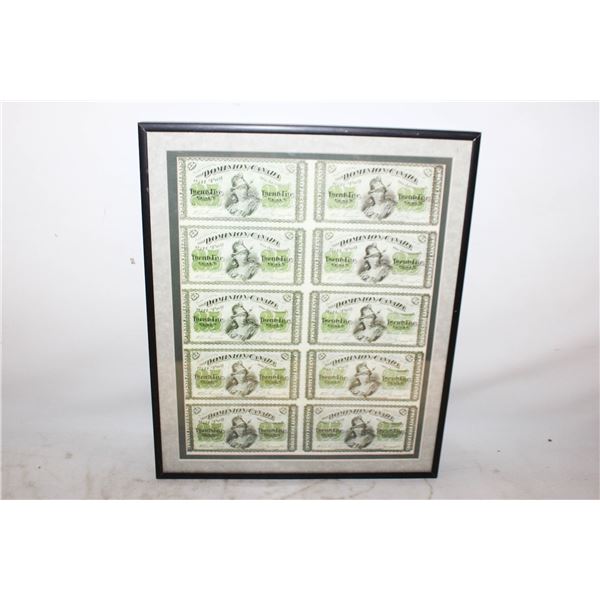 FRAMED 1870 SHINPLASTER UNCUT NOTES
