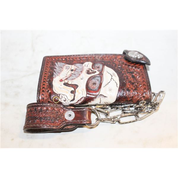 LEATHER HAND CRAFTED BELT WALLET 3D CARVED &