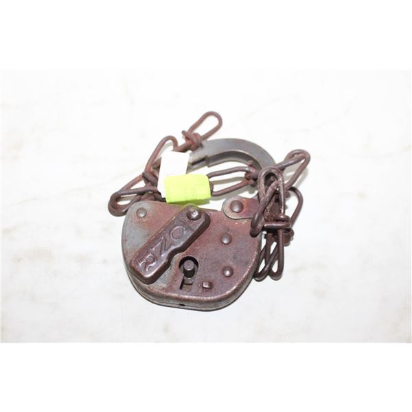 VINTAGE RAILWAY SWITCH LOCK STAMPED CNR W/CHAIN