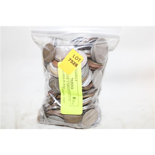 2.5 POUNDS OF VARIOUS ESTATE WORLD COINS IN BAG