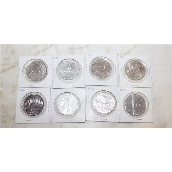 LOT OF 8 OLD CANADA NICKEL $1 DOLLAR COINS