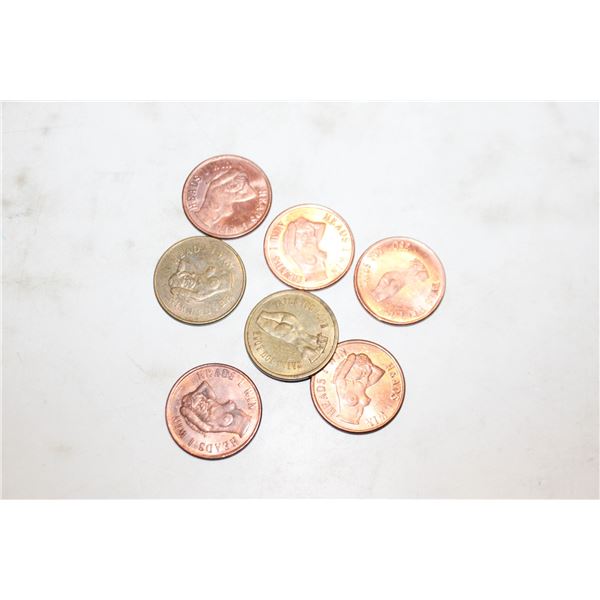 LOT OF 7 VINTAGE HEADS & TAILS TOKENS
