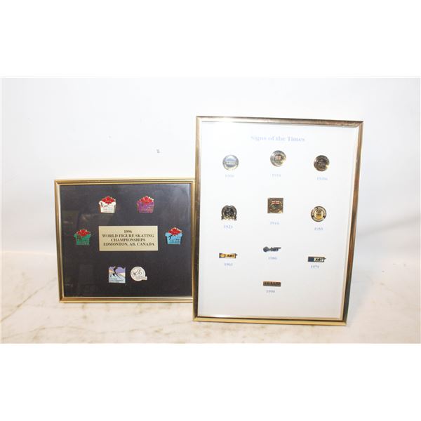 PINS - TWO FRAMED COLLAGES OF PINS